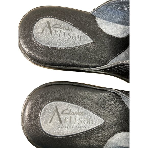 Clarks Artisan Women's Clogs Mules Size 7M Black Wedge Leather with Chain accent - Picture 9 of 10